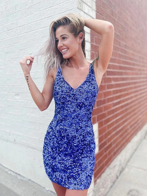 Vestidos cortos/mini sin mangas con escote en V y corte tubo/columna
